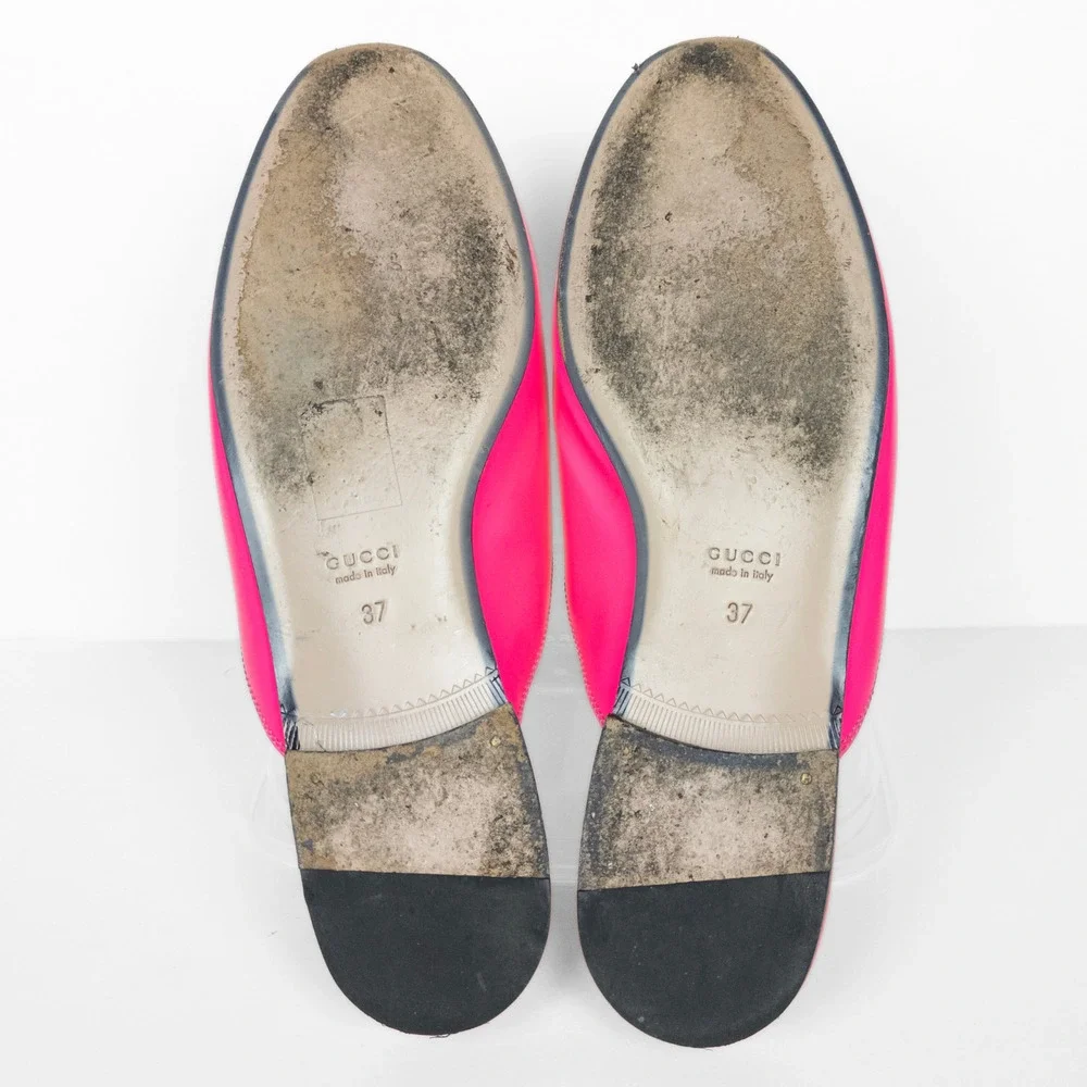 GUCCI Neon Pink Princetown Leather Slipper Mule Flat Horsebit Women's EU 37 - Picture 3 of 11